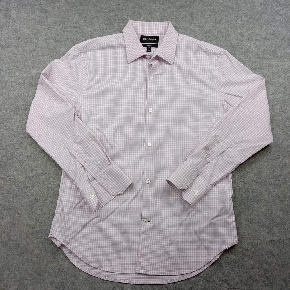 Bonobos Shirt Mens Medium Pink Dress‎ Micro Check Tailored Stretch Button Down